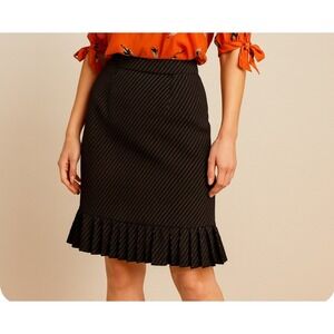 Kasper Petite Black Pinstripe‎ Ruffle Hem Knee Length Skirt